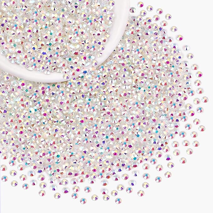 3000PCS SS8/2.5mm Crystal Rhinestones (Transparent AB), Bedazzling Flatback Glass Rhinestones for Crafting, Gems Diomand for Tumbler Shoes Clothing Mugs Nail Art