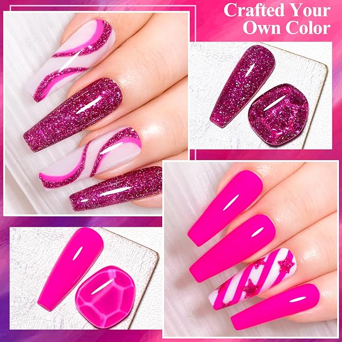 MTSSII Hot Pink Gel Nail Polish and Cat Eye Gel Nail Polish Spring Summer Hot Pink Red Purple Reflective Glitter Gel Polish for DIY Nail Art at Home