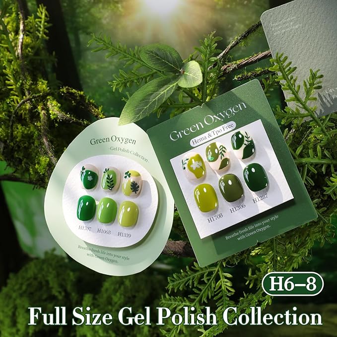 Double Rhythm 6 Pcs Hema Free Gel Polish Set 0.50 OZ Same Color Same Bottle Soak Off Neutral Natural Milky Gel Polish Kit Nail Art Manicure Salon DIY at Home (Lime Forset Green-H6-8)