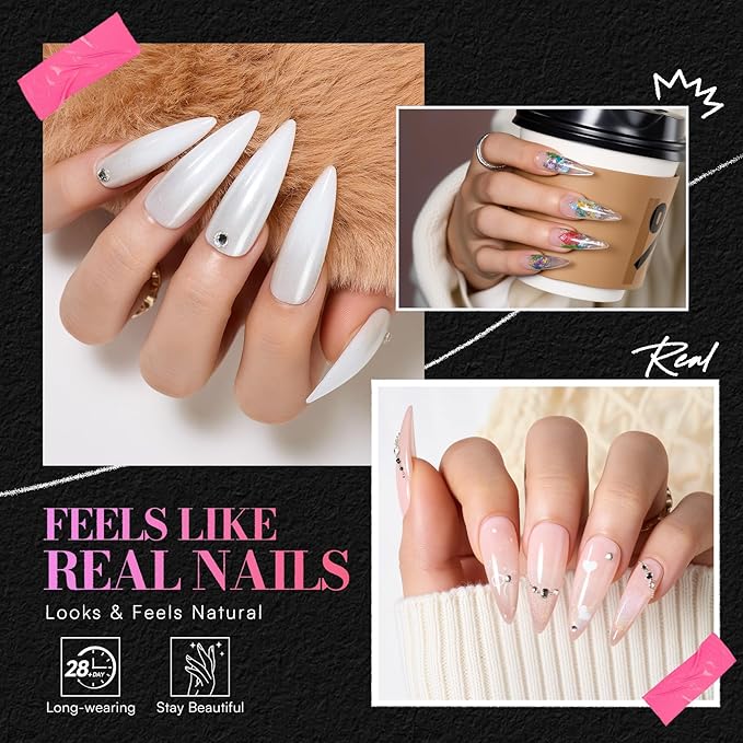 Makartt Medium Stiletto Almond Nail Tips: Clear, 240PCS, 15 Sizes, Half Matte, Fake Nails Stiletto Shapes - Full Cover Soft Acrylic Press On Nail Extensions Supplies Salon and DIY at Home