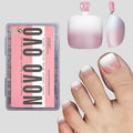 NOVO OVO Fake Toe Nail Tips Press on, French Tip Soft Gel Toenail Extension, BERRY OMBRE Square Round Pre-applied Tip Primer & Base Coat, Full Cover Matte False Nails for DIY x 15 Sizes 360Pcs