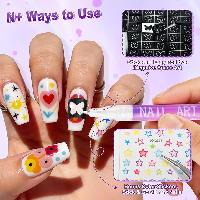 12 Colors Nail Art Pens, 0.5MM Fine Tip Nail Art Markers, Quick-Drying 3D Nail Polish Pens for DIY Nail Art Design, Drawing Painting Dotting Liner Doodle Manicure Tools Home & Salon