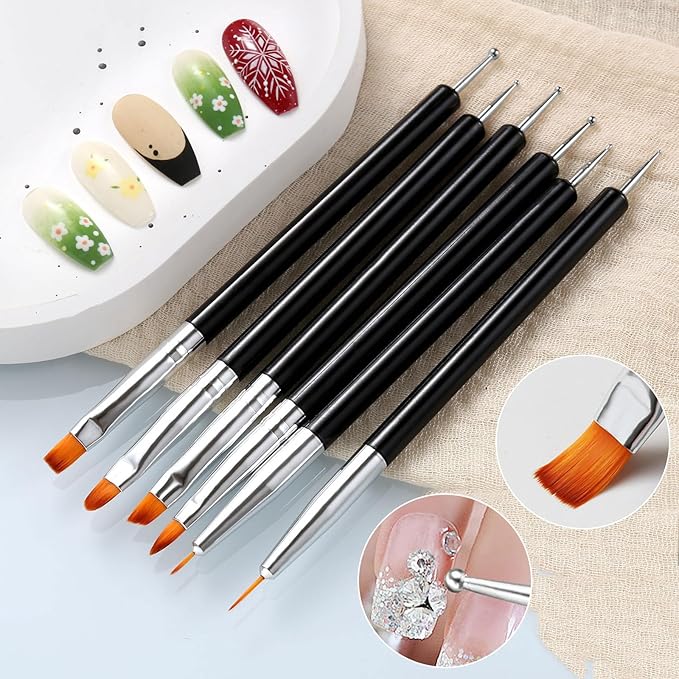French Tip Nail Stamp Set, Clear Silicone Nails Stamping Jelly Stamper with Scraper & 6Pcs Double Head Nail Art Brushes for DIY& Salon Manicure Art