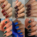 6 Pack Press On Nails Short, KQueenest Acrylic Press On Nails Square, Short Fake Nails Press On, Glossy Glue On Nails Short, Dark Color Stick On Nails for Women Winter Gift 144 Pcs