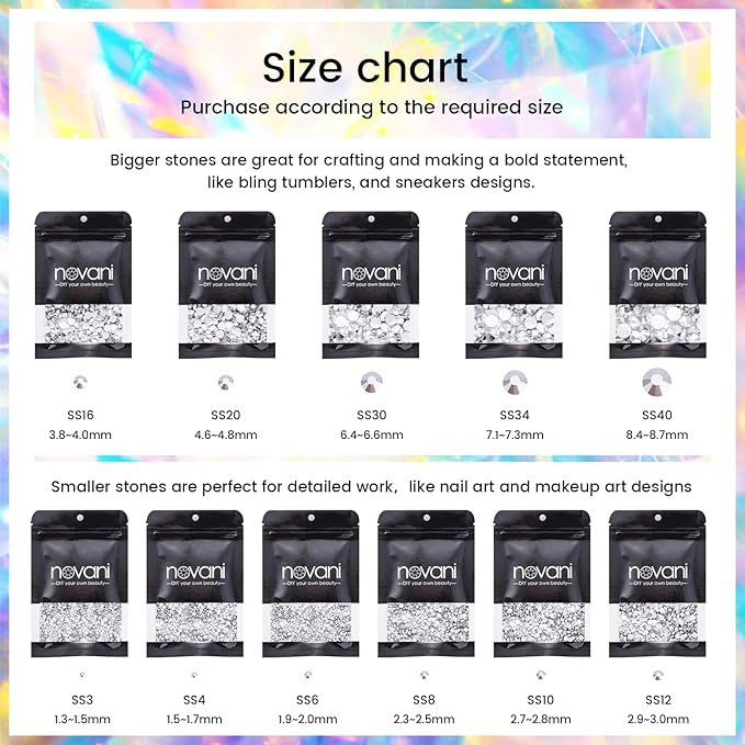 Rhinestones Flatback Rhinestones for Crafts Glass Nail Rhinestones Nail Gems Crystals Non Hotfix Rhinestones for Makeup Bags Shoes Decoration DIY(SS8,1440pcs,Silver)