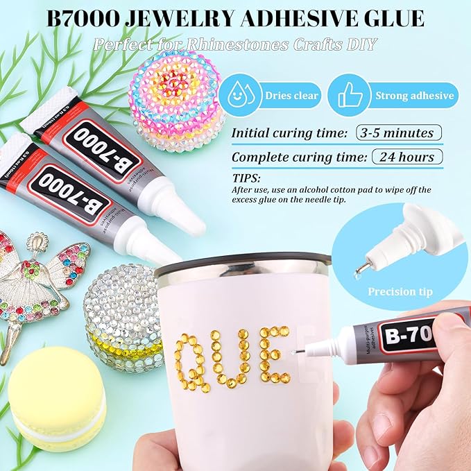 12000Pcs Resin Rhinestones for Bedazzling with 3Pcs B7000 Jewelry Glue, 2 Boxes Golden Flatback Rhinestones for Crafting Crafts DIY, Crystals Gems for Clothing Shoes Tumblers Nail Art Makeup