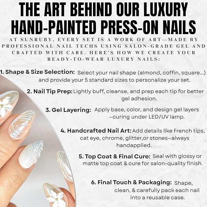 Handmade Press On Nails Short Almond Ivory Pearl Shimmer Nails with 3D White Flower. Natural Elegant Reusable Set (15 Sizes, 30 Nails + Glue) | Designed in L.A, Made in Vietnam| PEARL PROMISE
