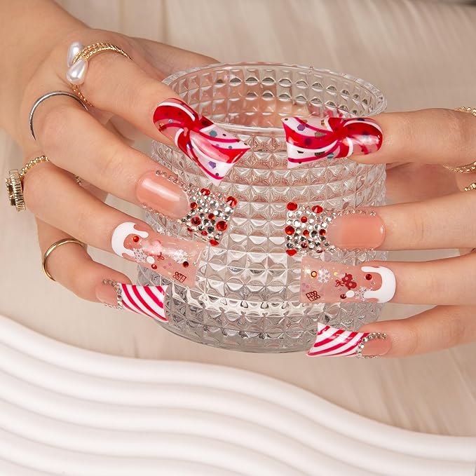LOVFUL Press on Nails Christmas Gift | Handmade with Full Covered Crystals | Reusable Full Cover Nails | Duck Classic Regular 1.3 in | H349-M