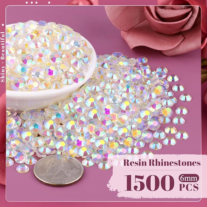 1500PCS 6mm Resin Jelly Rhinestones in Bulk (Transparent AB), Bedazzling Flatback Crystals Rhinestones for Crafting DIY Nail Decoration, Gems Diomand Charms for Tumbler Shoes Clothing Fabric