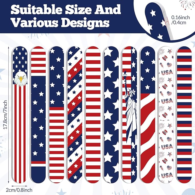60 Pack Memorial Day Nail Files 4th of July Independence Day Gifts for Women Patriotic American Flag Pattern Emery Boards, Double Sided 180 Grit Professional Fingernails Tool