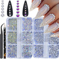 HNUIX Nail Rhinestones - 2880pcs Round Flat Back Gems Hotfix Rhinestones,Crystals,AB,with Kit, for Nail Art,Crafts Clothes DIY Decoration
