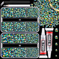 Resin Jelly Rhinestones for Crafting with B7000 Jewelry Glue, 2 Boxes Emerald Balck AB Flatback Crystals with 2Pcs 10ml Glue, Bedazzling Non Hotfix Gems for DIY Tumblers Clothing Shoes Manicure