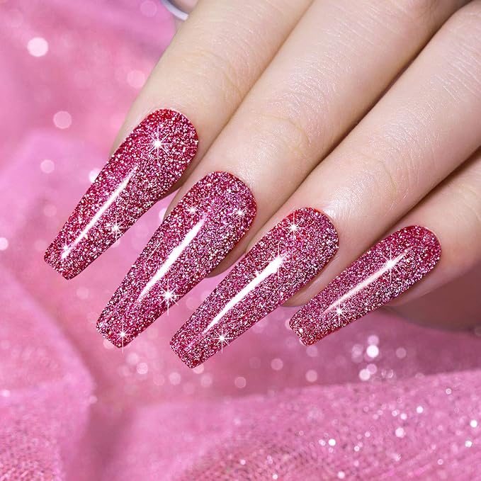 Sparkling Glitter Gel Nail Polish, Red Gel Nailpolish Diamond Gelpolish, Spark Shiny Nail Art, Soak Off U V L E D Nail Gelpolish Starter Manicure Salon DIY at Home RAR87