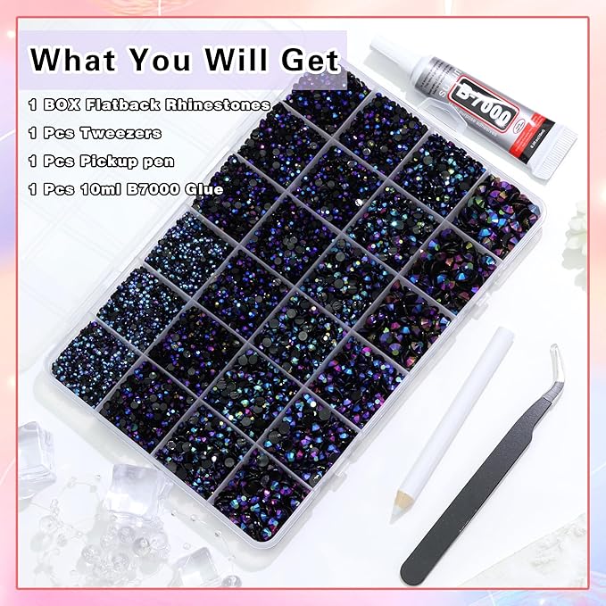 RODAKY Resin Jelly Rhinestones for Crafting Bedazzling,2-6MM Rhinestones for Nails,Black-Purple Blue AB Nail Rhinestone and Gems,Nail Diamond Flatback Gems Crystals Charms for Nail Design DIY Makeup