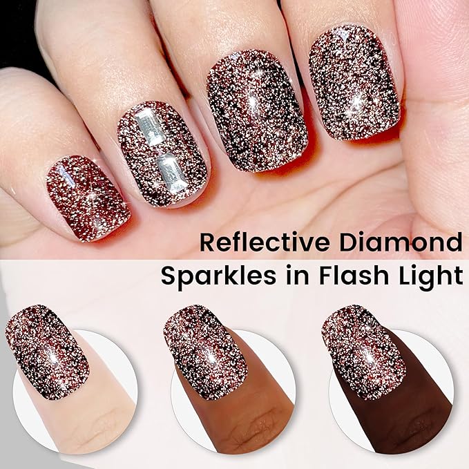 YTD Likomey Reflective Glitter Gel Nail Polish,15ml Brown Flash Diamond Shimmer Nails Gel,Chocolate Glitter Sparkly Shiny Salon Home Fall Winter Manicure UV Color Varnish,SZ014