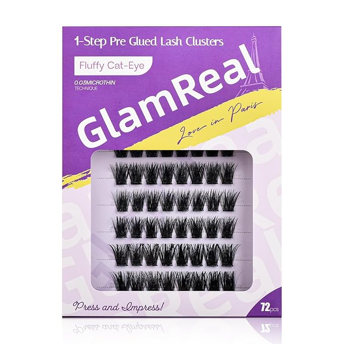 Press-On No Glue Needed Lash Clusters 72Pcs丨Self Adhesive Eyelashes 10-16mm丨Classic Cateye Look丨Reusable & No Residue丨Beginner Friendly Extension Kit by GlamReal