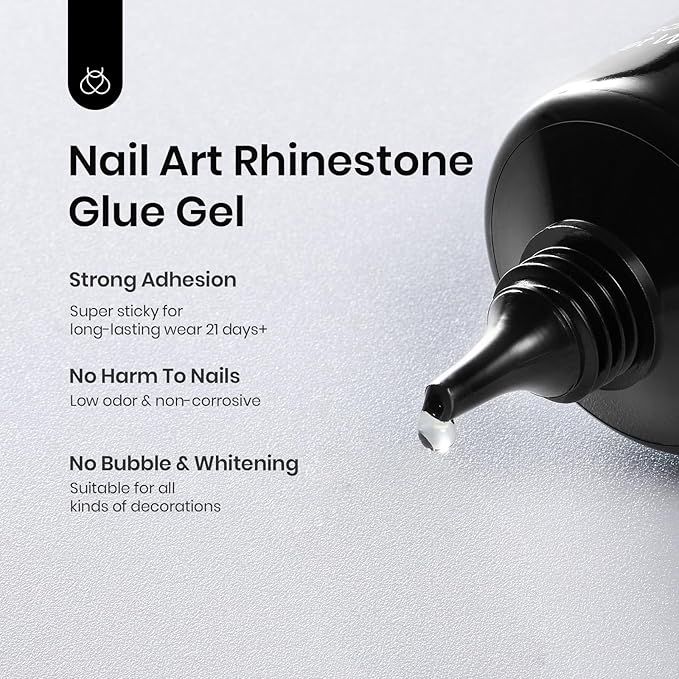 Beetles Rhinestone Nail Glue Gel, Strong Hold Nail Art Adhesive for 3D Gems, Rhinestones & Accessories, UV/LED Curing Clear Gel, Easy Application, Long Lasting Salon & DIY Nails