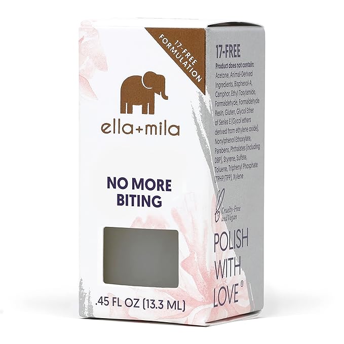 ella+mila "No More Biting" Nail Polish - Bitter Taste Nail Biting Treatment for Kids & Adults - Stop Thumb Sucking Deterrent - Finger Biter Prevention (0.45 fl oz)