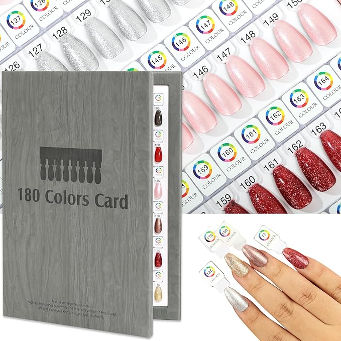 Magnetic Nail Swatch Book,180 Nail Color Display Book with 192 Magnetic Tips,Professional Nail Salon Color Display Book for Easy Preview & Storage