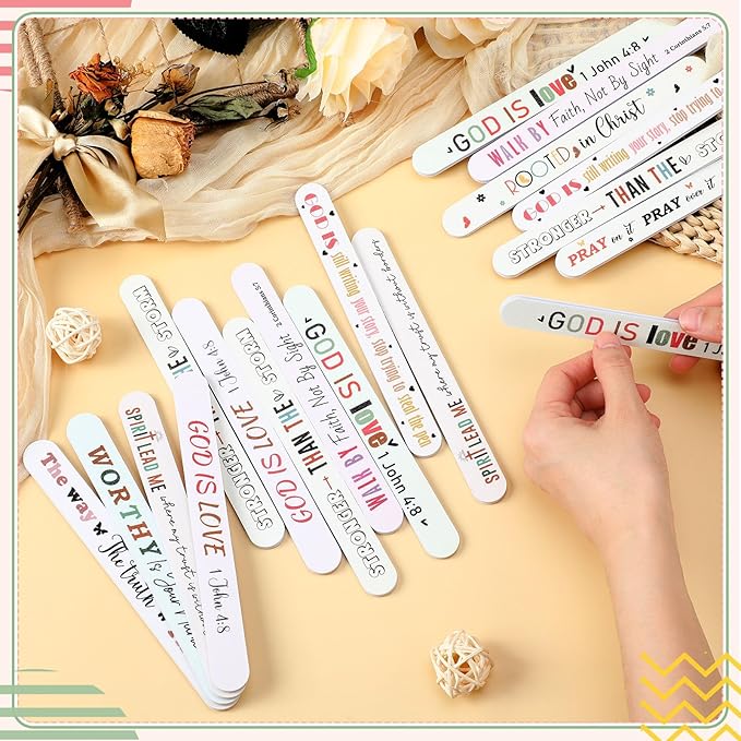 50 Pack Christian Gifts for Women Scripture Mini Nail Files Christian Party Favors Bible Verse Emery Boards Religious Small Gifts for Teacher Mother Employee Staff Coworkers Office Supplies