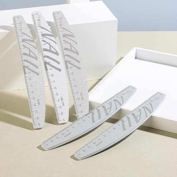 5Pcs 80/100/150/180/240/320 Grit Nail Files and Buffers with Measuring Scale Double Sided Emery Boards Washable Reusable Fingernail Coarse Files Professional Manicure Tools