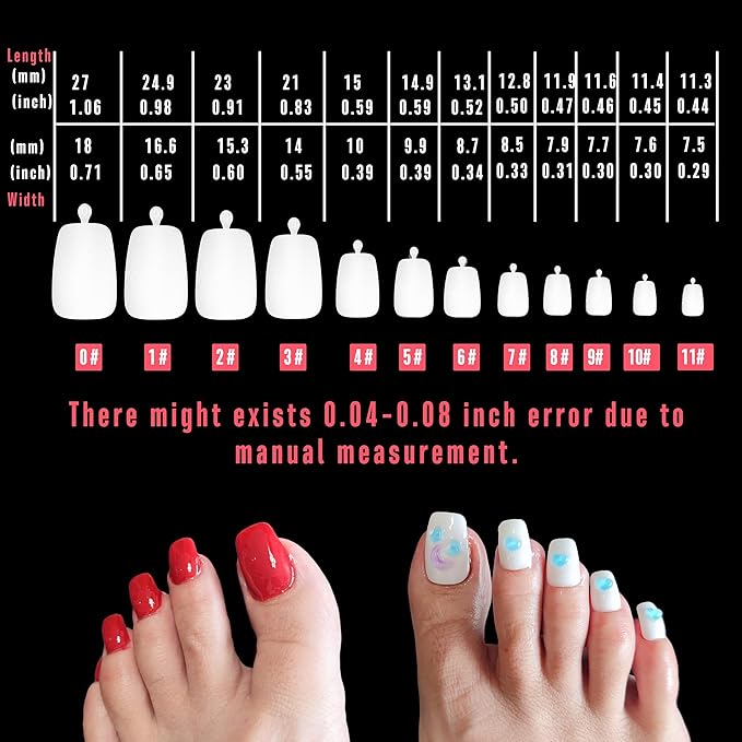 NOVO OVO 120 pcs Long Toe Nail Tips Press on, Curved Full Cover Longtoes Claw, White Double Matte Pre-filed Nail Extension for Pedicure Acrylic, Tapered Square Soft Gel Toenails x 12 Sizes