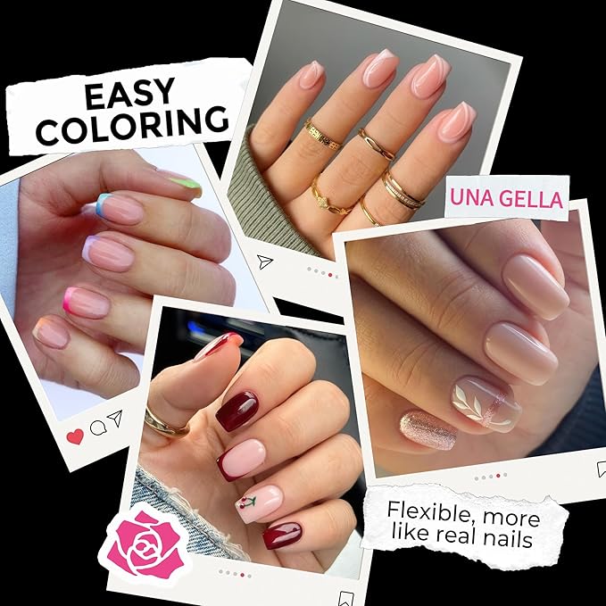 UNA GELLA Short Square Gel Nail Tips 216pcs Short Square Press on Nails Pre-Shape Fake Nails for Full Cover Acrylic Nails False Nails for Nail Extension Home DIY Nail Salon 12 Sizes Gelly Tips