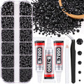Resin Jelly Rhinestones for Crafting with B7000 Jewelry Glue, 1 Box Black Flatback Crystal with 3Pcs 10ml Glue, Bedazzling Non Hotfix Gems for DIY Tumblers Clothing Shoes Manicure