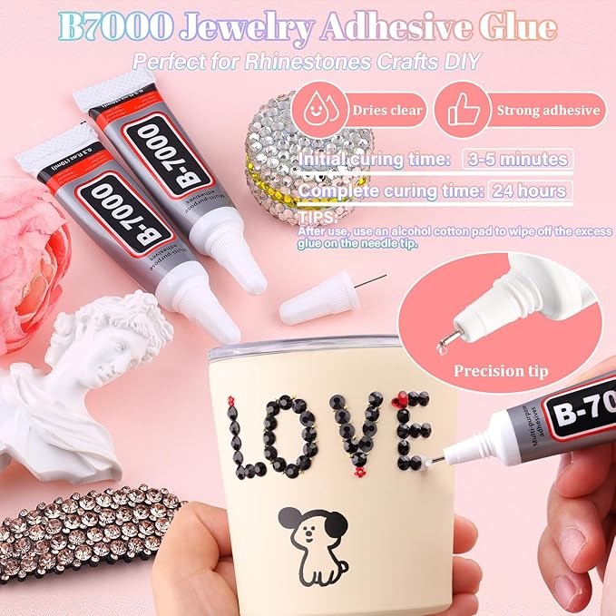 30000Pcs Resin Black Rhinestones for Bedazzling Crafting with b7000 Jewelry Glue, Bulk Flatback Gems Bedazzler Kit for Crafts Clothes Shoes Fabric Nail Diamond Art, Assorted Size 2/3/4/5/6mm