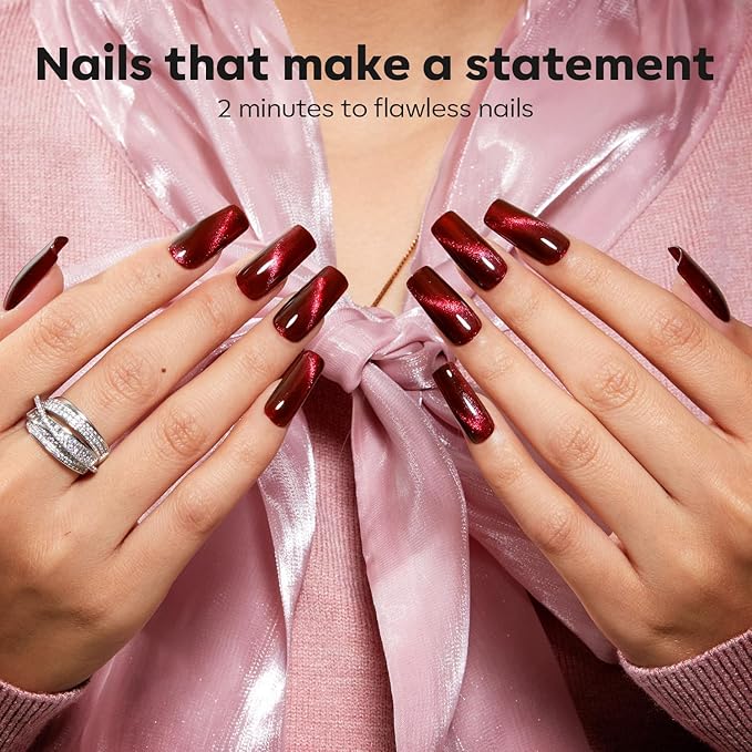 modelones Nail Polish Set 6 Colors, Dark Red Valentines Cat Eye Burgundy Glitter Quick Dry Mini Nail Lacquer Kit Magnetic Maroon Purple Cherry DIY Home Nail Art Manicure Gifts for Women Girls