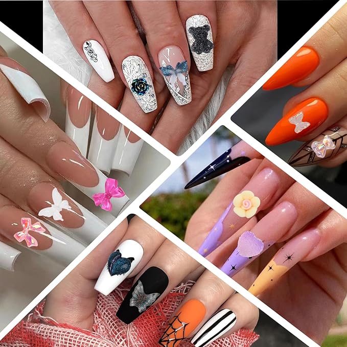 3D Nail Charms Set 9 Colors Flower Butterfly Bow Rabbit Nail Gems Big Bear and Heart Nail Jewels Pearls for Nail Art, Craft and Decoration with Tweezer and Brush
