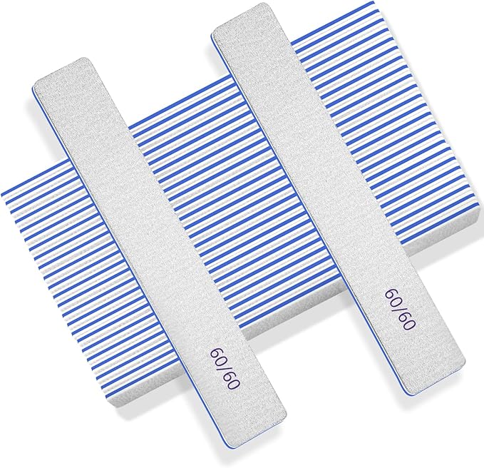 Nail Files 100pcs-Nail File 60/60 Grit for Acrylic Nails, Rough Nail Files Emery Boards for Artificial Nails, Fake Nails, Professional Double Sided Jumbo Zebra Nail File