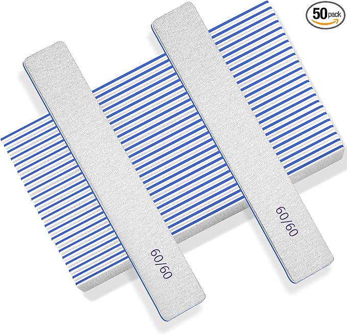 Nail Files 50pcs-Nail File 60/60 Grit for Acrylic Nails, Rough Nail Files Emery Boards for Artificial Nails, Fake Nails, Professional Double Sided Jumbo Zebra Nail File