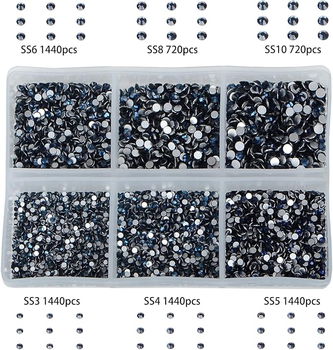Bymitel 7200 Pieces 6 Mixed Sizes Glue Fix on Glass Rhinestones Round Crystal Gems Flatback for DIY Jewelry Making with one Picking Pen(6-Sizes 7200PCS, Montana)