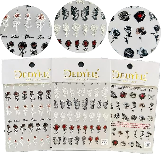 Dedyel Rose Nail Art Stickers 3D Floral Nail Decals Valentine Bridal Nail Art, Rose Design Self-Adhesive Nail Stickers for Women Girls DIY Nail Decoration