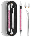 Tatuo Rhinestone Picker Tool Set Wax Pen for Rhinestones Diamond Art Painting Dual Head Dotting Pen with 2 Extra Wax Tips and 1 Nail Art Tweezer for Nail Arts DIY Crafts(Light Pink)