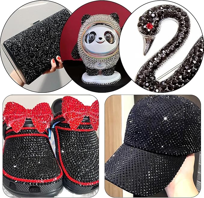 Black Rhinestones for Bedazzling with B7000 Jewelry Glue, Resin Rhinestones for Crafting Crafts DIY, Bedazzler Kit Gems for Clothing Shoes Tumblers Fabric Nail Art Assorted Size 2/3/4/5mm