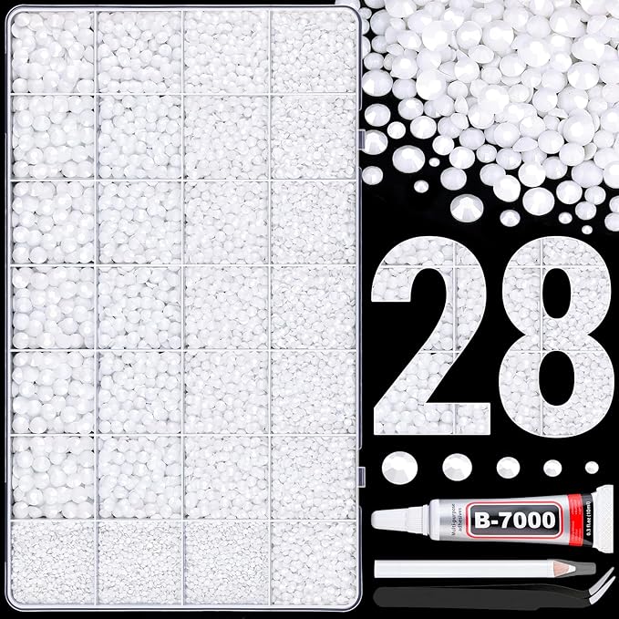 30000Pcs Resin Rhinestones for Bedazzling with B7000 Jewelry Glue, White Flatback Gems Rhinestones for Crafting, Clothing Tumblers Mugs Shoes Fabric Decor Nail Art