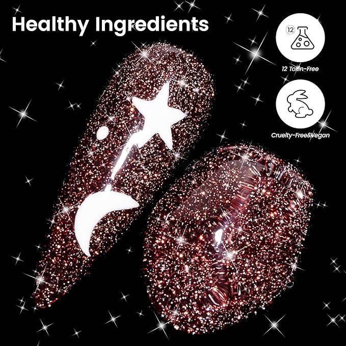 YTD Likomey Reflective Glitter Gel Nail Polish,15ml Brown Flash Diamond Shimmer Nails Gel,Chocolate Glitter Sparkly Shiny Salon Home Fall Winter Manicure UV Color Varnish,SZ014