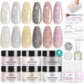 Beetles Dip Powder Nail Kit, 6 Colors Dipping Powder Nude White Pink Grey Yellow Glitter with Base Top Coat Activator and Tools All Season for French Nail Art DIY Home Manicure Salon Luxury Radiance