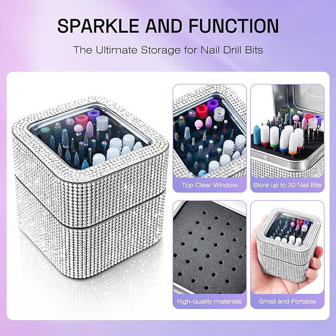 Nail Drill Bits Set with Storage Case: 30pcs 3/32 Inch Carbide Diamond Ceramic Professional Salon Kit for Acrylic Nails, Multi-Function for Women Nail Artists Manicure Pedicure (Silver)