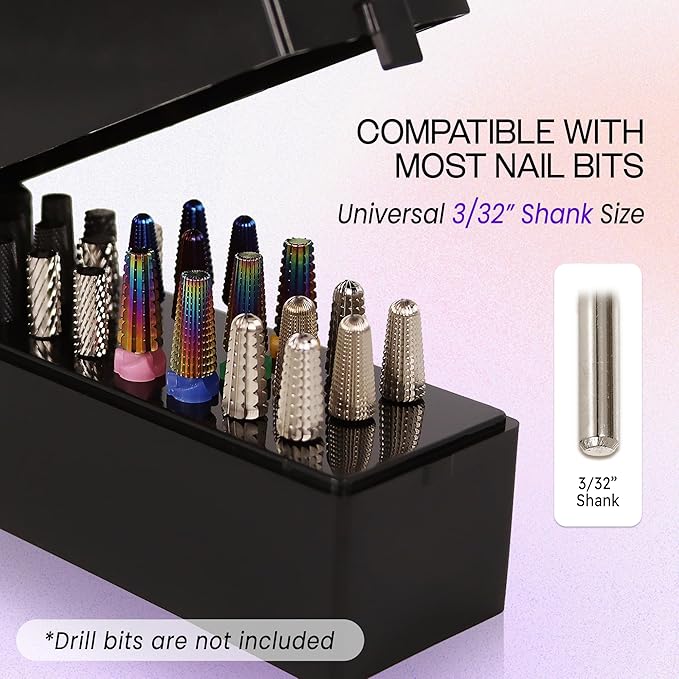 PANA Rectangle Nail Drill Bit Holder Display Organizer Case - Dustproof Carbide Bit Storage Container Box For Manicure Tools Nail Salon - 30 Holes Blue (Drill Bits Not Included)