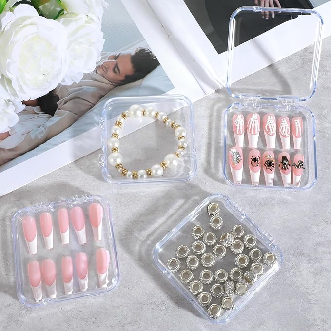 Xindojuz 6 Pcs Press On Nail Packaging Box, Acrylic Press on Nail Storage Cases for Pres Ons with 30 Pcs Adhesive Double Sided Tape for Fake Nails Display Storage Boxes Art Home Salon Supplies (Clear)