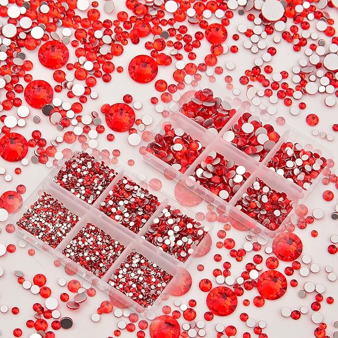 NCB 8000pcs Non Hotfix Rhinestones 10 Sizes Flatback Crystal Glass Rhinestones with Tweezers and Picking Pen for Nail Art Clothes Bags Phone Decorations Crafts DIY (019 Siam Mix SS3-SS30)