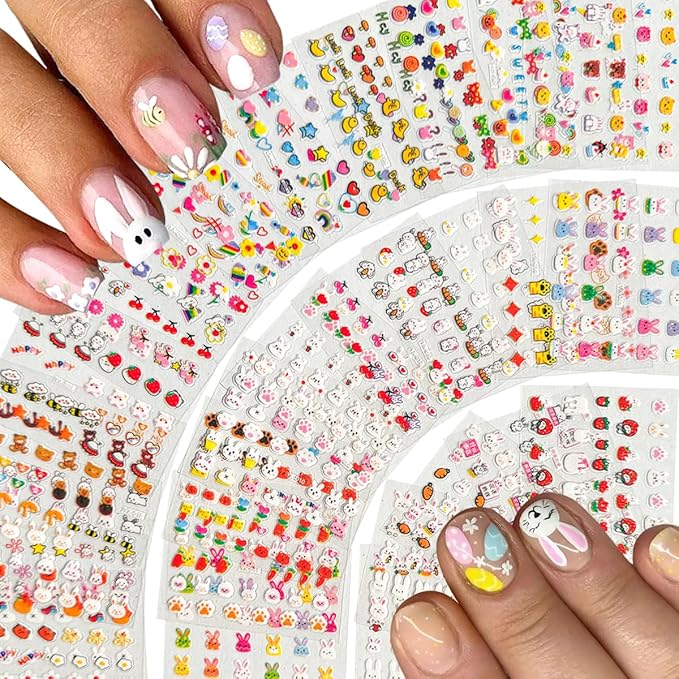 30 Sheets Easter Nail Art Stickers Rabbit Nail Sticker 3D Self-Adhesive Nail Decals Cute Cartoon Bunny Egg Nail Art Design for Women Nails Art Decorations Manicure Accessories