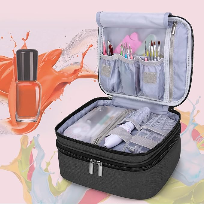 LUXJA Nail Polish Carrying Case - Holds 30 Bottles (15ml - 0.5 fl.oz), Double-layer Organizer for Nail Polish and Manicure Set, Black (Bag Only)