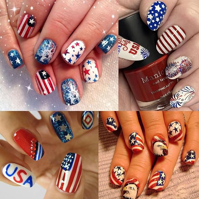 12 Sheets 4th of July Nail Stickers, Independence Day Patriotic Nail Decals, 3D Design Self-Adhesive Memorial Day USA Flag Star Nail Art