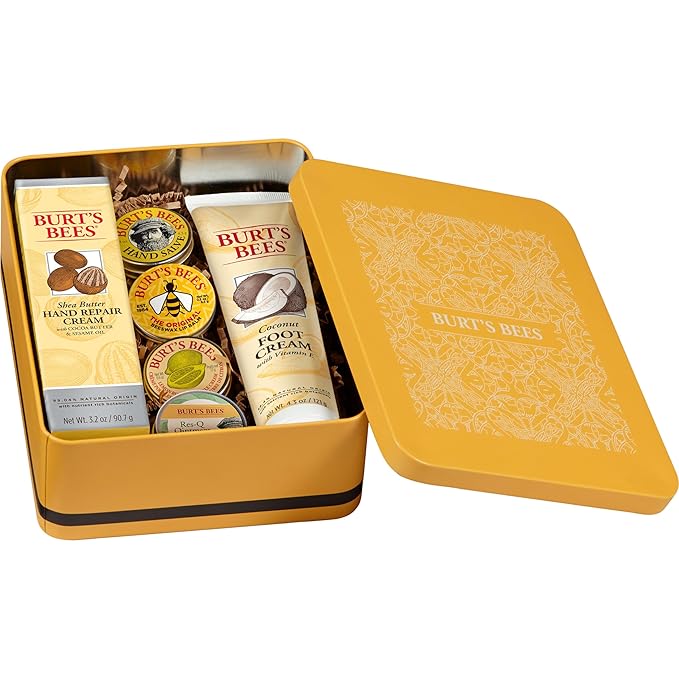 Burt's Bees Valentine's Day Gifts Ideas - Classics Set, 6 Products in Giftable Tin, Cuticle Cream, Hand Salve, Lip Balm, Res-Q Ointment, Hand Repair and Foot Cream