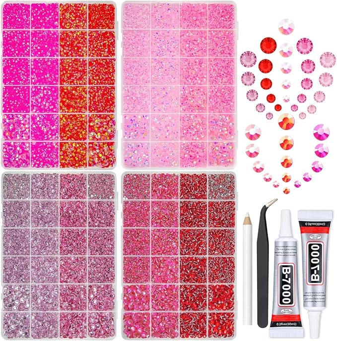 8 Color 2-6mm Red Jelly Resin Rhinestones w B7000 Jewelry Glue for Bedazzling Crafting Flatback Stones Gems Diamonds for Nails Face Eyes Makeup Tumblers Bottles DIY Crafts Clothes Shoes Phones
