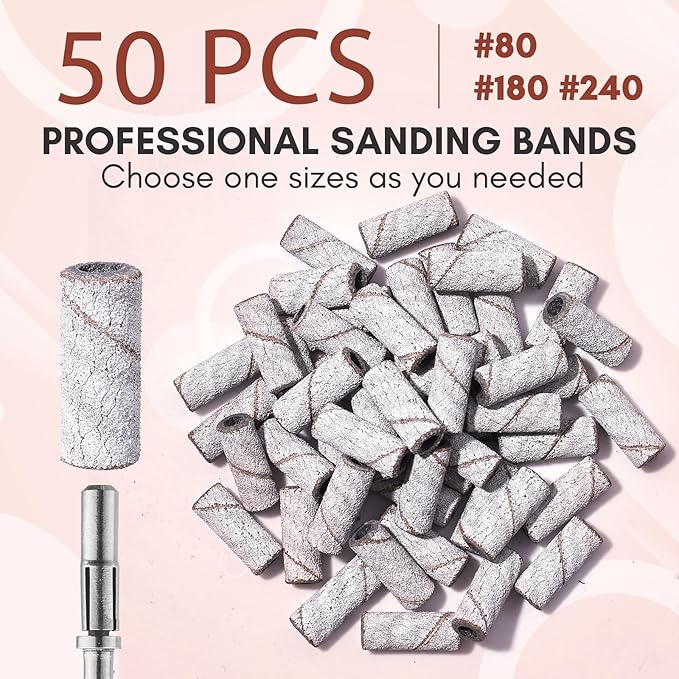 Makartt Sanding Bands for Nail Drill:50 Pcs Small Nail Sanding Files With 2025 Upgrade Design 3.1mm Mandrel Bits,180 Medium Grits (White, #180)